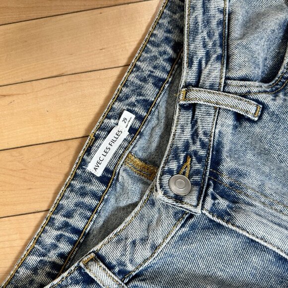AVEC LES FILLES Acid Wash Distressed Destroyed Wide Leg Denim Jeans Size 29 - Picture 8 of 15